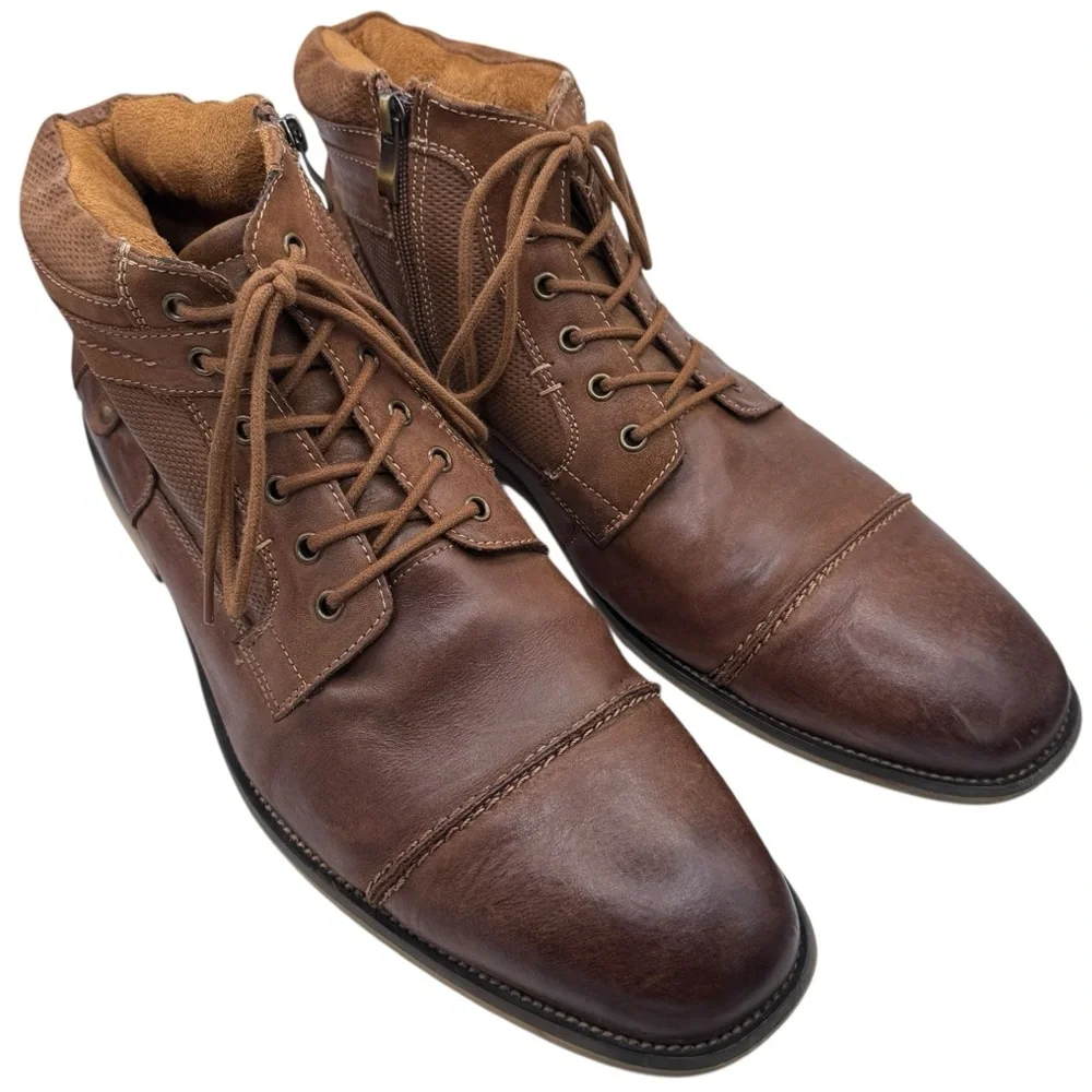 Steve Madden Kabin Men’s Brown Leather Chukka Boots with Zipper - Size 11.5